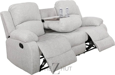 Bonded Leather 3-Piece Sofa Set, Blue, Manual Recline, Loveseat, Storage, Coffee Table, Artificial Leather, Living Room THE Z HUT