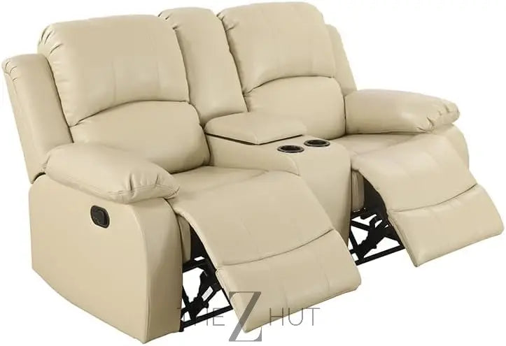Bonded Leather 3-Piece Sofa Set, Blue, Manual Recline, Loveseat, Storage, Coffee Table, Artificial Leather, Living Room THE Z HUT