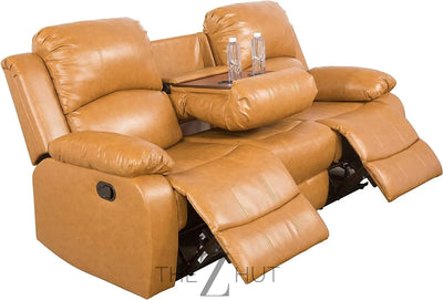 Bonded Leather 3-Piece Sofa Set, Blue, Manual Recline, Loveseat, Storage, Coffee Table, Artificial Leather, Living Room THE Z HUT