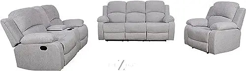 Bonded Leather 3-Piece Sofa Set, Blue, Manual Recline, Loveseat, Storage, Coffee Table, Artificial Leather, Living Room THE Z HUT