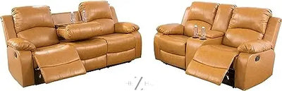 Bonded Leather 3-Piece Sofa Set, Blue, Manual Recline, Loveseat, Storage, Coffee Table, Artificial Leather, Living Room THE Z HUT