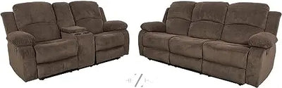 Bonded Leather 3-Piece Sofa Set, Blue, Manual Recline, Loveseat, Storage, Coffee Table, Artificial Leather, Living Room THE Z HUT