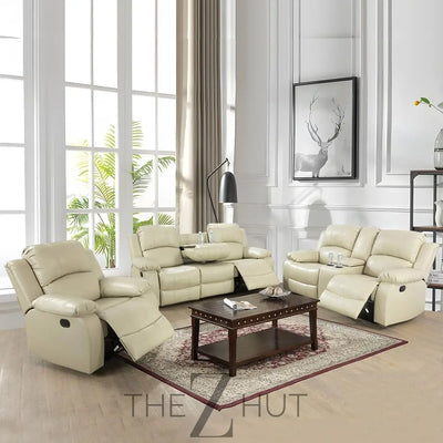 Bonded Leather 3-Piece Sofa Set, Blue, Manual Recline, Loveseat, Storage, Coffee Table, Artificial Leather, Living Room THE Z HUT