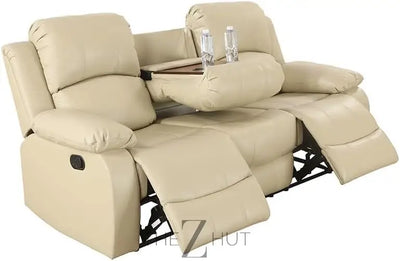 Bonded Leather 3-Piece Sofa Set, Blue, Manual Recline, Loveseat, Storage, Coffee Table, Artificial Leather, Living Room THE Z HUT