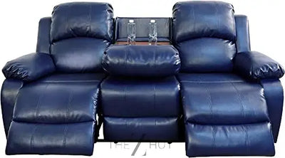 Bonded Leather 3-Piece Sofa Set, Blue, Manual Recline, Loveseat, Storage, Coffee Table, Artificial Leather, Living Room THE Z HUT