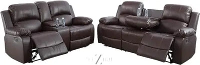Bonded Leather 3-Piece Sofa Set, Blue, Manual Recline, Loveseat, Storage, Coffee Table, Artificial Leather, Living Room THE Z HUT