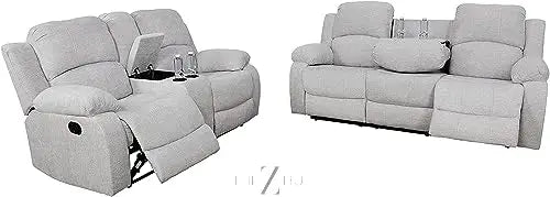 Bonded Leather 3-Piece Sofa Set, Blue, Manual Recline, Loveseat, Storage, Coffee Table, Artificial Leather, Living Room THE Z HUT