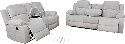 Bonded Leather 3-Piece Sofa Set, Blue, Manual Recline, Loveseat, Storage, Coffee Table, Artificial Leather, Living Room THE Z HUT