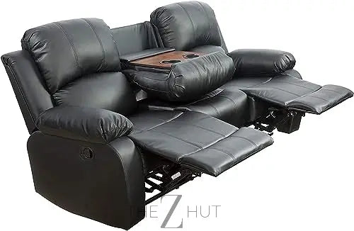 Bonded Leather 3-Piece Sofa Set, Blue, Manual Recline, Loveseat, Storage, Coffee Table, Artificial Leather, Living Room THE Z HUT