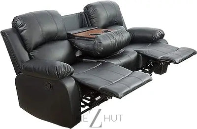 Bonded Leather 3-Piece Sofa Set, Blue, Manual Recline, Loveseat, Storage, Coffee Table, Artificial Leather, Living Room THE Z HUT