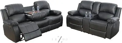 Bonded Leather 3-Piece Sofa Set, Blue, Manual Recline, Loveseat, Storage, Coffee Table, Artificial Leather, Living Room THE Z HUT