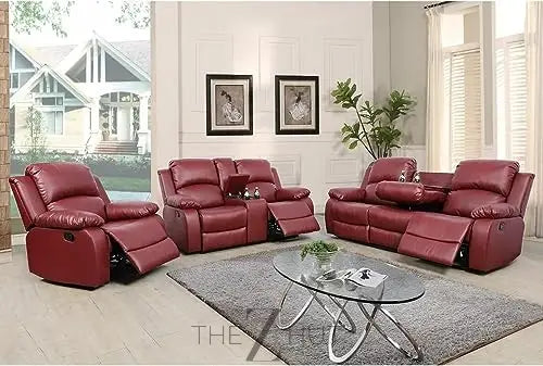 Bonded Leather 3-Piece Sofa Set, Blue, Manual Recline, Loveseat, Storage, Coffee Table, Artificial Leather, Living Room THE Z HUT