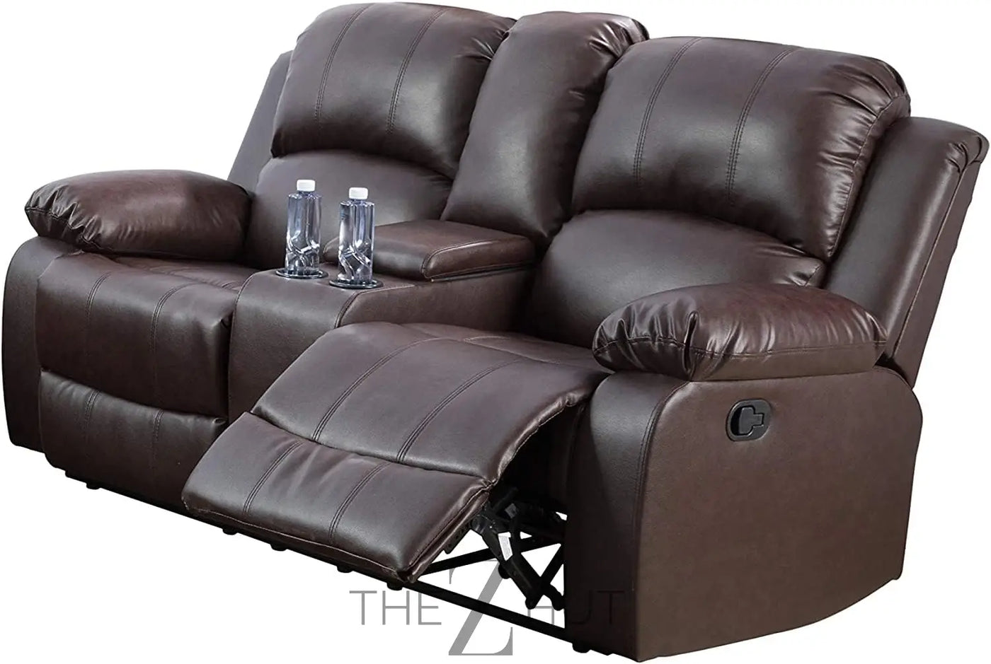 Bonded Leather 3-Piece Sofa Set, Blue, Manual Recline, Loveseat, Storage, Coffee Table, Artificial Leather, Living Room THE Z HUT