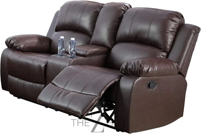 Bonded Leather 3-Piece Sofa Set, Blue, Manual Recline, Loveseat, Storage, Coffee Table, Artificial Leather, Living Room THE Z HUT
