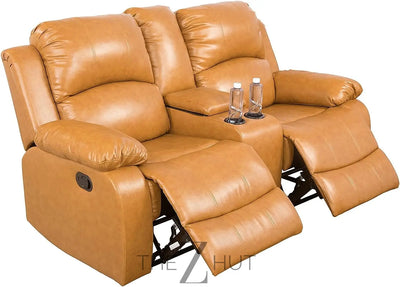 Bonded Leather 3-Piece Sofa Set, Blue, Manual Recline, Loveseat, Storage, Coffee Table, Artificial Leather, Living Room THE Z HUT