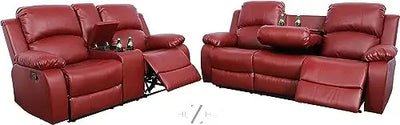 Bonded Leather 3-Piece Sofa Set, Blue, Manual Recline, Loveseat, Storage, Coffee Table, Artificial Leather, Living Room THE Z HUT