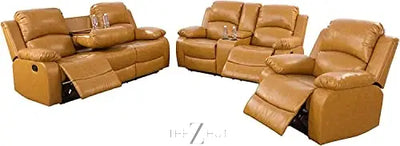 Bonded Leather 3-Piece Sofa Set, Blue, Manual Recline, Loveseat, Storage, Coffee Table, Artificial Leather, Living Room THE Z HUT