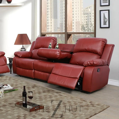 Bonded Leather 3-Piece Sofa Set, Blue, Manual Recline, Loveseat, Storage, Coffee Table, Artificial Leather, Living Room THE Z HUT