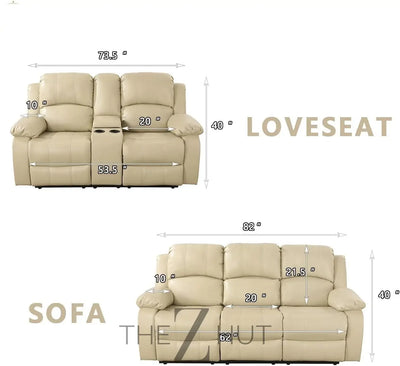 Bonded Leather 3-Piece Sofa Set, Blue, Manual Recline, Loveseat, Storage, Coffee Table, Artificial Leather, Living Room THE Z HUT