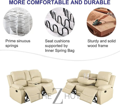Bonded Leather 3-Piece Sofa Set, Blue, Manual Recline, Loveseat, Storage, Coffee Table, Artificial Leather, Living Room THE Z HUT