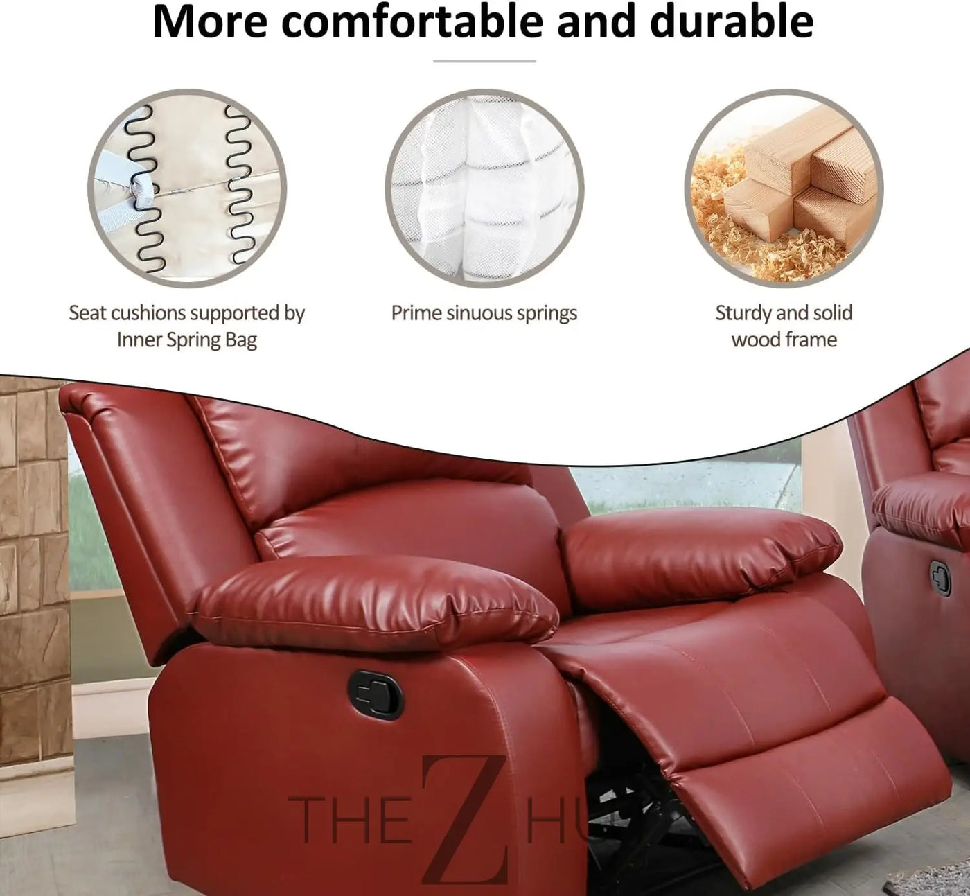 Bonded Leather 3-Piece Sofa Set, Blue, Manual Recline, Loveseat, Storage, Coffee Table, Artificial Leather, Living Room THE Z HUT