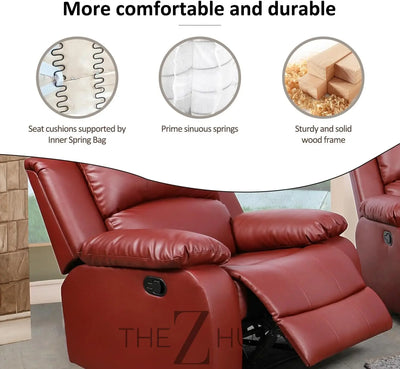 Bonded Leather 3-Piece Sofa Set, Blue, Manual Recline, Loveseat, Storage, Coffee Table, Artificial Leather, Living Room THE Z HUT