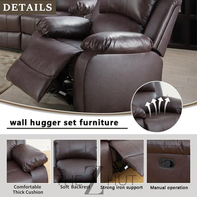 Bonded Leather 3-Piece Sofa Set, Blue, Manual Recline, Loveseat, Storage, Coffee Table, Artificial Leather, Living Room THE Z HUT