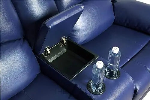 Bonded Leather 3-Piece Sofa Set, Blue, Manual Recline, Loveseat, Storage, Coffee Table, Artificial Leather, Living Room THE Z HUT