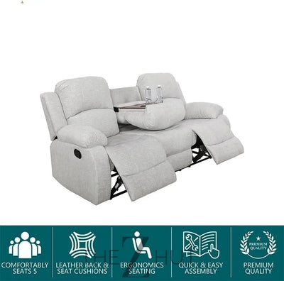 Bonded Leather 3-Piece Sofa Set, Blue, Manual Recline, Loveseat, Storage, Coffee Table, Artificial Leather, Living Room THE Z HUT