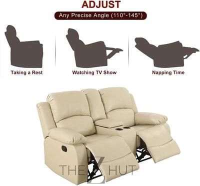 Bonded Leather 3-Piece Sofa Set, Blue, Manual Recline, Loveseat, Storage, Coffee Table, Artificial Leather, Living Room THE Z HUT