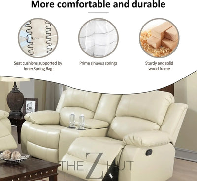 Bonded Leather 3-Piece Sofa Set, Blue, Manual Recline, Loveseat, Storage, Coffee Table, Artificial Leather, Living Room THE Z HUT