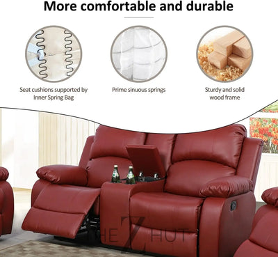Bonded Leather 3-Piece Sofa Set, Blue, Manual Recline, Loveseat, Storage, Coffee Table, Artificial Leather, Living Room THE Z HUT