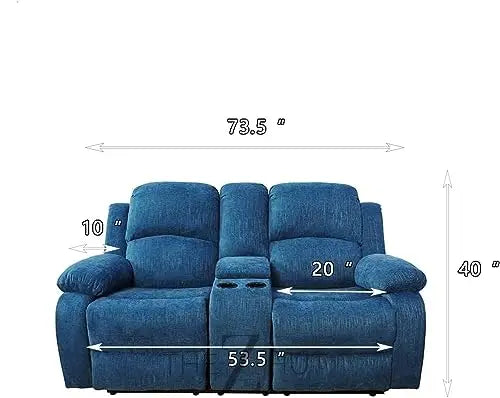 Bonded Leather 3-Piece Sofa Set, Blue, Manual Recline, Loveseat, Storage, Coffee Table, Artificial Leather, Living Room THE Z HUT