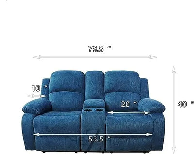 Bonded Leather 3-Piece Sofa Set, Blue, Manual Recline, Loveseat, Storage, Coffee Table, Artificial Leather, Living Room THE Z HUT