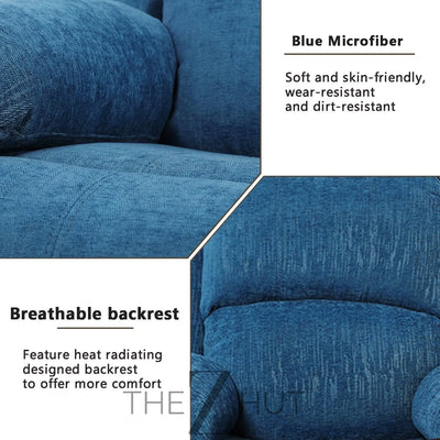 Bonded Leather 3-Piece Sofa Set, Blue, Manual Recline, Loveseat, Storage, Coffee Table, Artificial Leather, Living Room THE Z HUT
