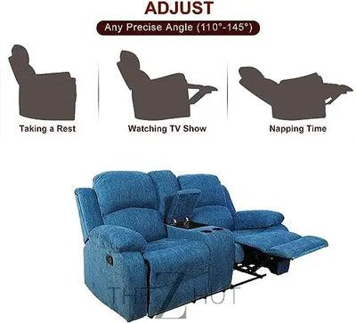 Bonded Leather 3-Piece Sofa Set, Blue, Manual Recline, Loveseat, Storage, Coffee Table, Artificial Leather, Living Room THE Z HUT