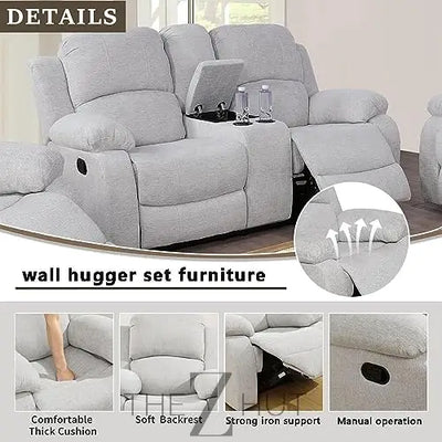 Bonded Leather 3-Piece Sofa Set, Blue, Manual Recline, Loveseat, Storage, Coffee Table, Artificial Leather, Living Room THE Z HUT
