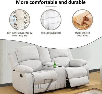 Bonded Leather 3-Piece Sofa Set, Blue, Manual Recline, Loveseat, Storage, Coffee Table, Artificial Leather, Living Room THE Z HUT