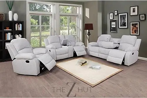 Bonded Leather 3-Piece Sofa Set, Blue, Manual Recline, Loveseat, Storage, Coffee Table, Artificial Leather, Living Room THE Z HUT