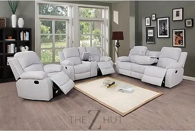 Bonded Leather 3-Piece Sofa Set, Blue, Manual Recline, Loveseat, Storage, Coffee Table, Artificial Leather, Living Room THE Z HUT