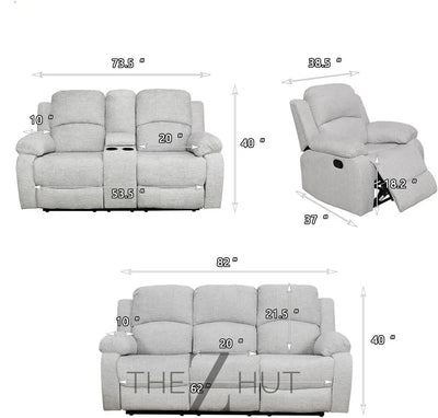 Bonded Leather 3-Piece Sofa Set, Blue, Manual Recline, Loveseat, Storage, Coffee Table, Artificial Leather, Living Room THE Z HUT
