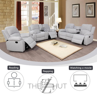 Bonded Leather 3-Piece Sofa Set, Blue, Manual Recline, Loveseat, Storage, Coffee Table, Artificial Leather, Living Room THE Z HUT