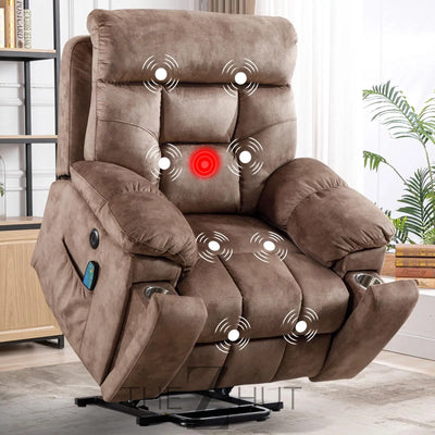 CANMOV Large Power Lift Recliner Chair with Massage and Heat for Elderly Big and Tall People, Overstuffed Wide Recliners with 2 Cup Holders, Side Pocket and USB Port, Camel THE Z HUT