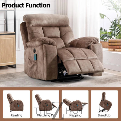 CANMOV Large Power Lift Recliner Chair with Massage and Heat for Elderly Big and Tall People, Overstuffed Wide Recliners with 2 Cup Holders, Side Pocket and USB Port, Camel THE Z HUT