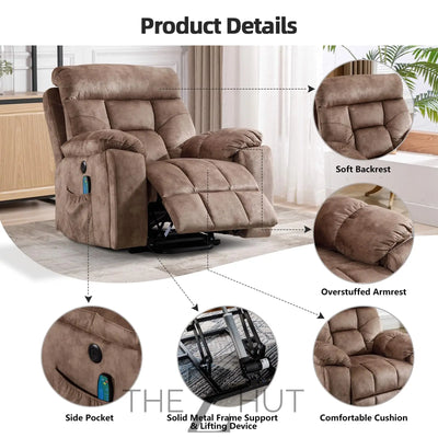 CANMOV Large Power Lift Recliner Chair with Massage and Heat for Elderly Big and Tall People, Overstuffed Wide Recliners with 2 Cup Holders, Side Pocket and USB Port, Camel THE Z HUT
