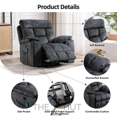 CANMOV Large Power Lift Recliner Chair with Massage and Heat for Elderly Big and Tall People, Overstuffed Wide Recliners with 2 Cup Holders, Side Pocket and USB Port, Camel THE Z HUT