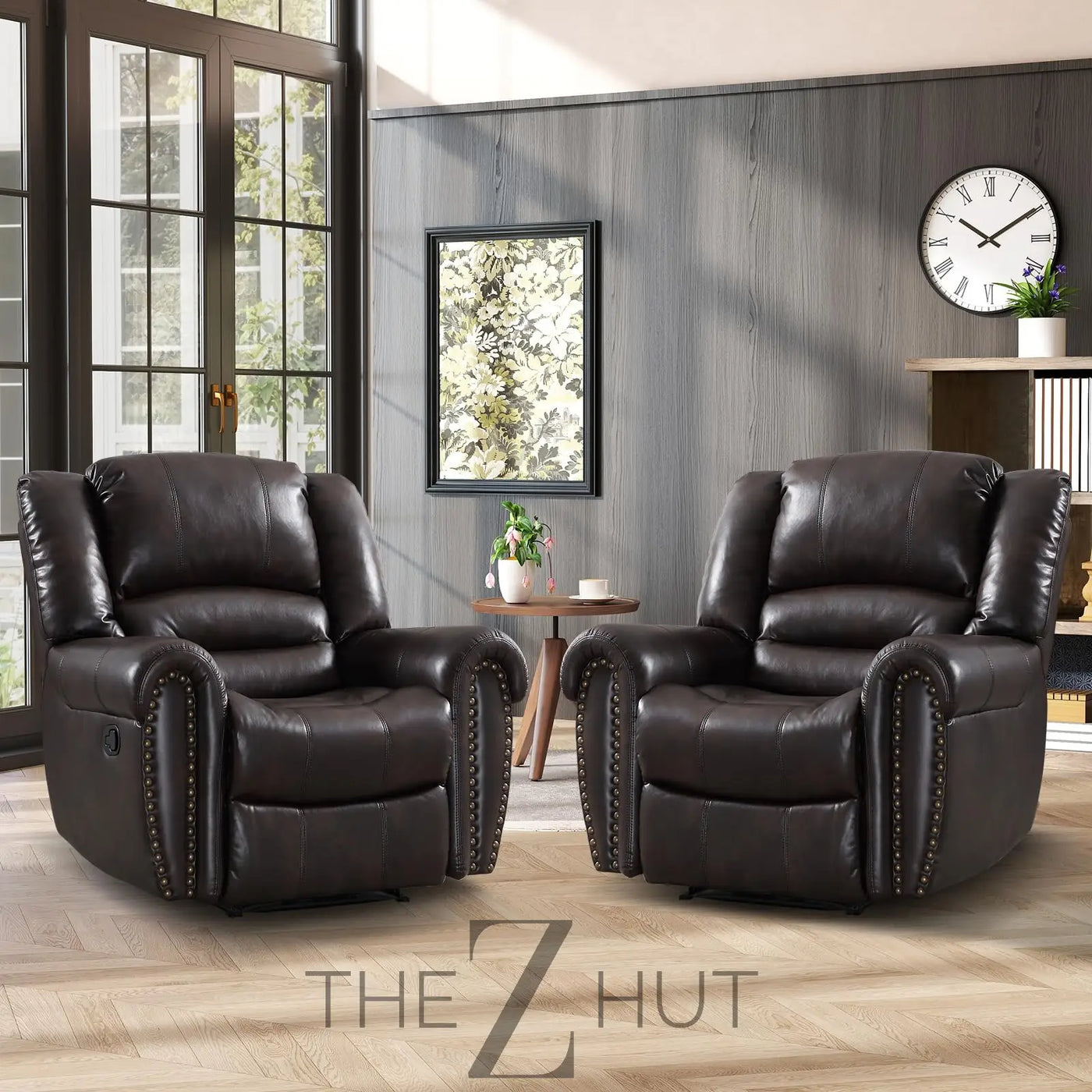 CANMOV Leather Recliner Chair, Classic and Traditional Manual Recliner Chair with Comfortable Arms and Back Single Sofa for Living Room, Nut Brown THE Z HUT