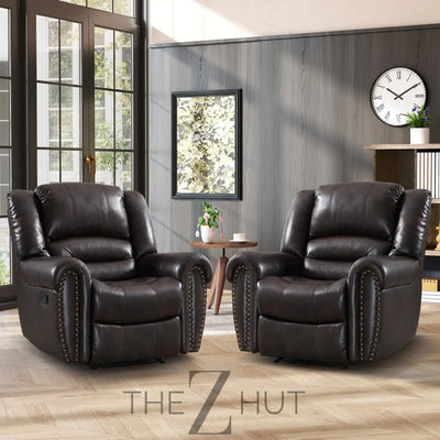 CANMOV Leather Recliner Chair, Classic and Traditional Manual Recliner Chair with Comfortable Arms and Back Single Sofa for Living Room, Nut Brown THE Z HUT