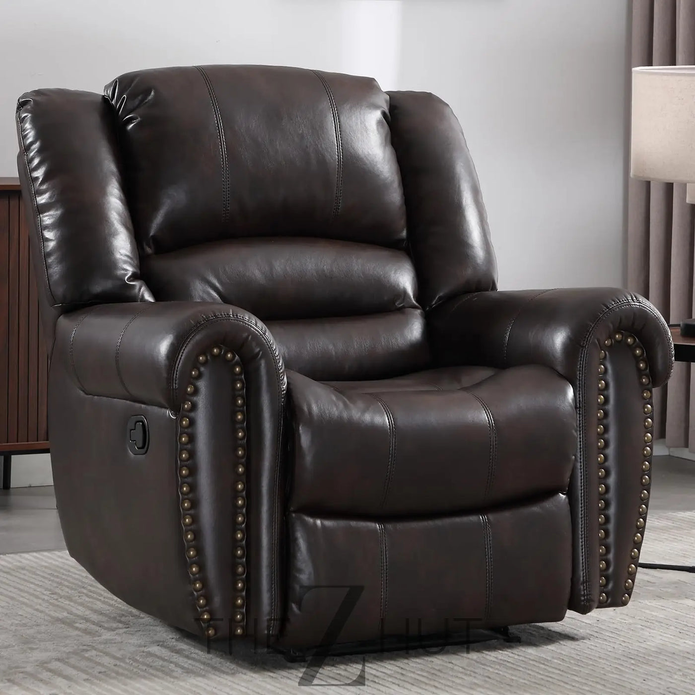 CANMOV Leather Recliner Chair, Classic and Traditional Manual Recliner Chair with Comfortable Arms and Back Single Sofa for Living Room, Nut Brown THE Z HUT