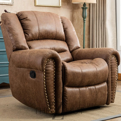 CANMOV Leather Recliner Chair, Classic and Traditional Manual Recliner Chair with Comfortable Arms and Back Single Sofa for Living Room, Nut Brown THE Z HUT